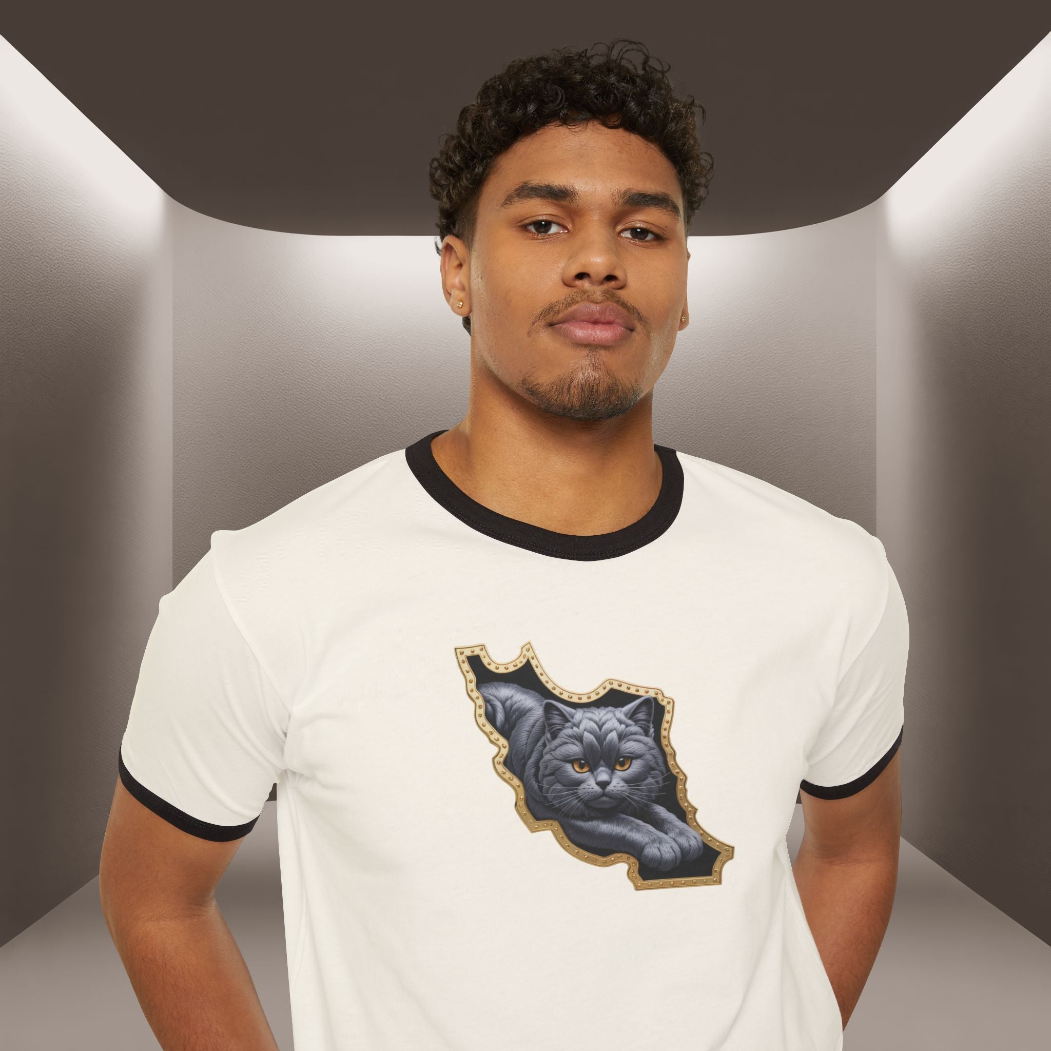 Persian Cat in a Persian Map Unisex Cotton Ringer T-Shirt - Premium quality