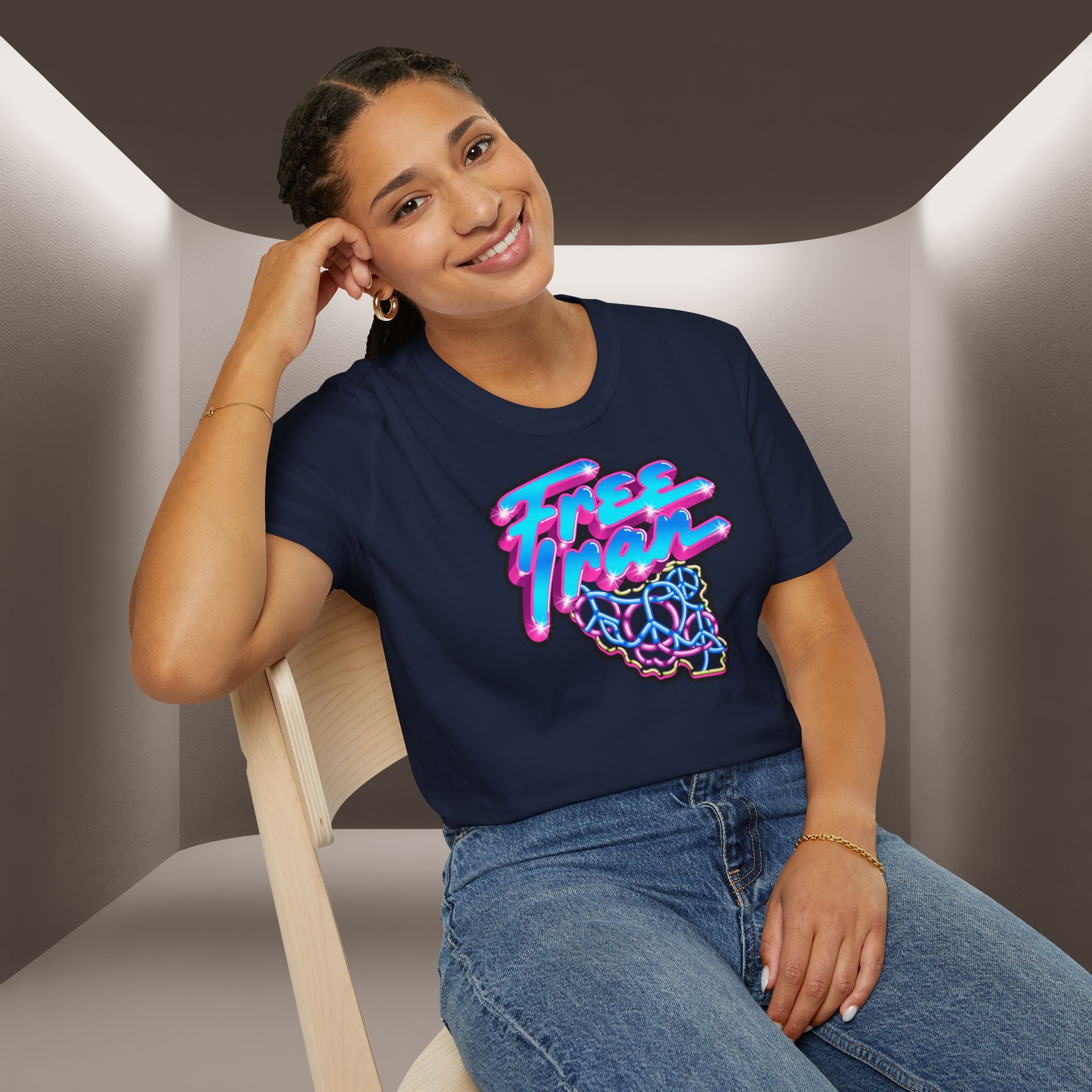 Free Flow California T-Shirt — Retro Neon Peace Sign Graphic
