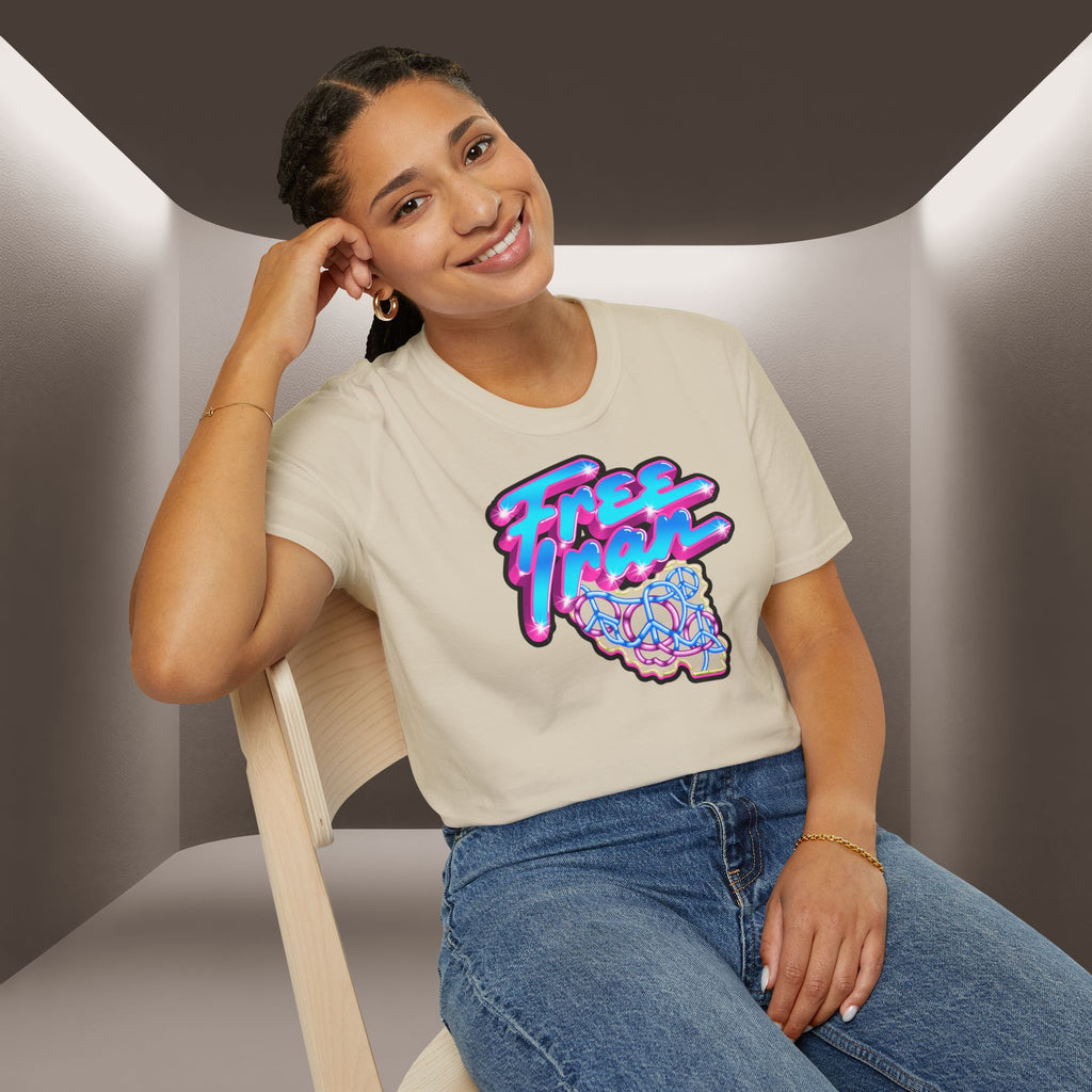 Free Flow California T-Shirt — Retro Neon Peace Sign Graphic