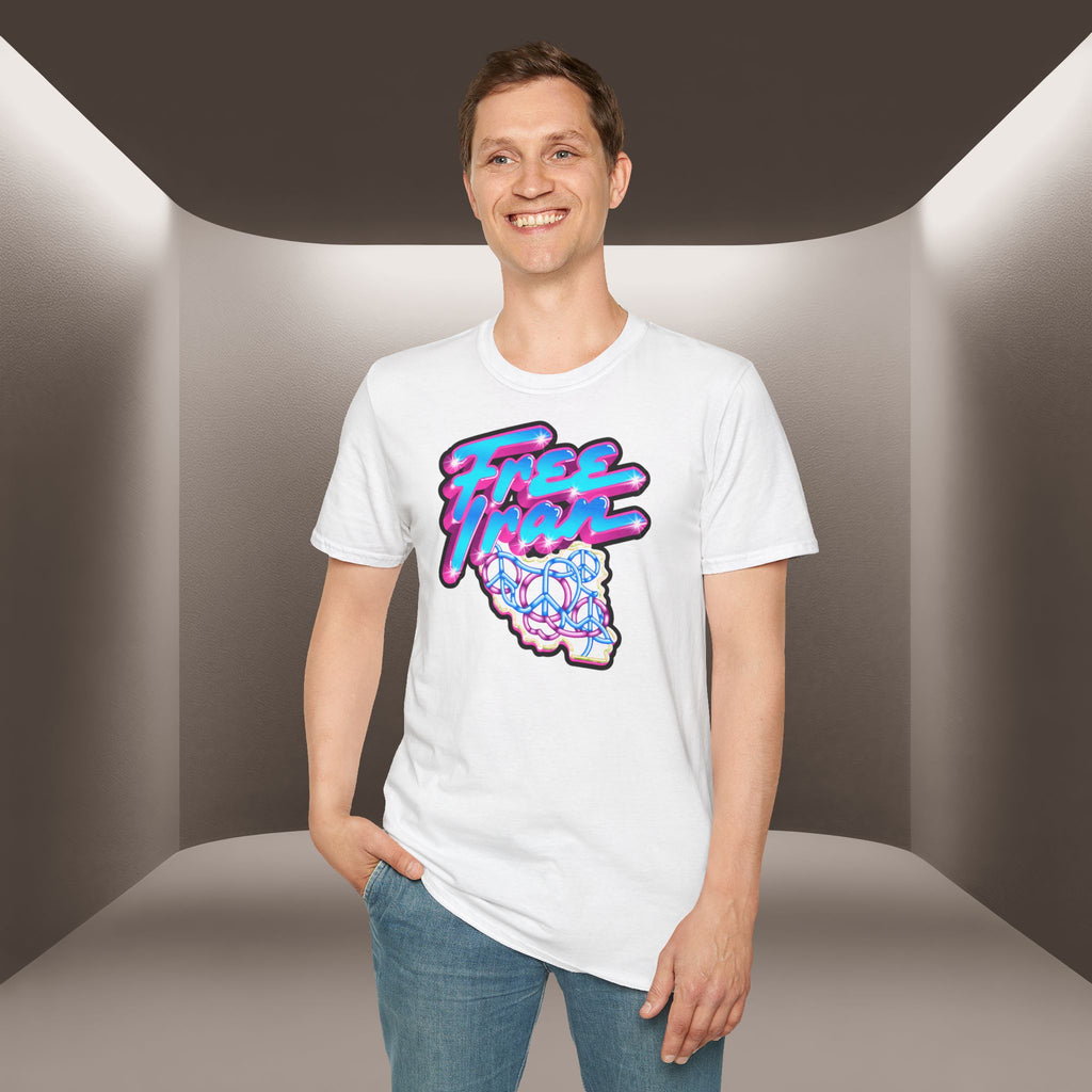 Free Flow California T-Shirt — Retro Neon Peace Sign Graphic