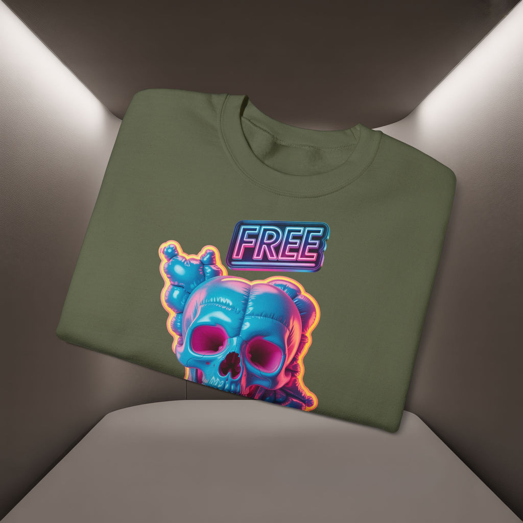 Neon Skull, shape of Iran's Map with 'FREE' sign Sweatshirt- Uniaex, Premium Quality