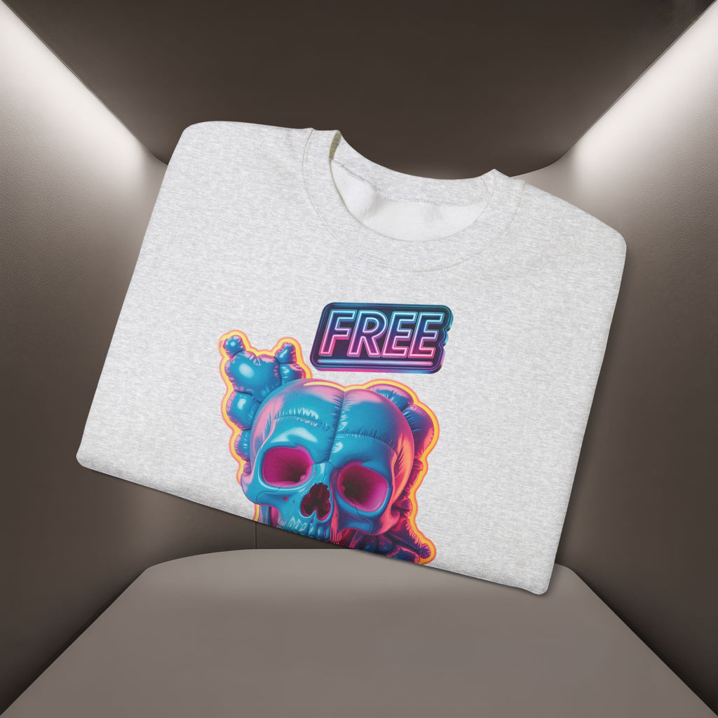 Neon Skull, shape of Iran's Map with 'FREE' sign Sweatshirt- Uniaex, Premium Quality