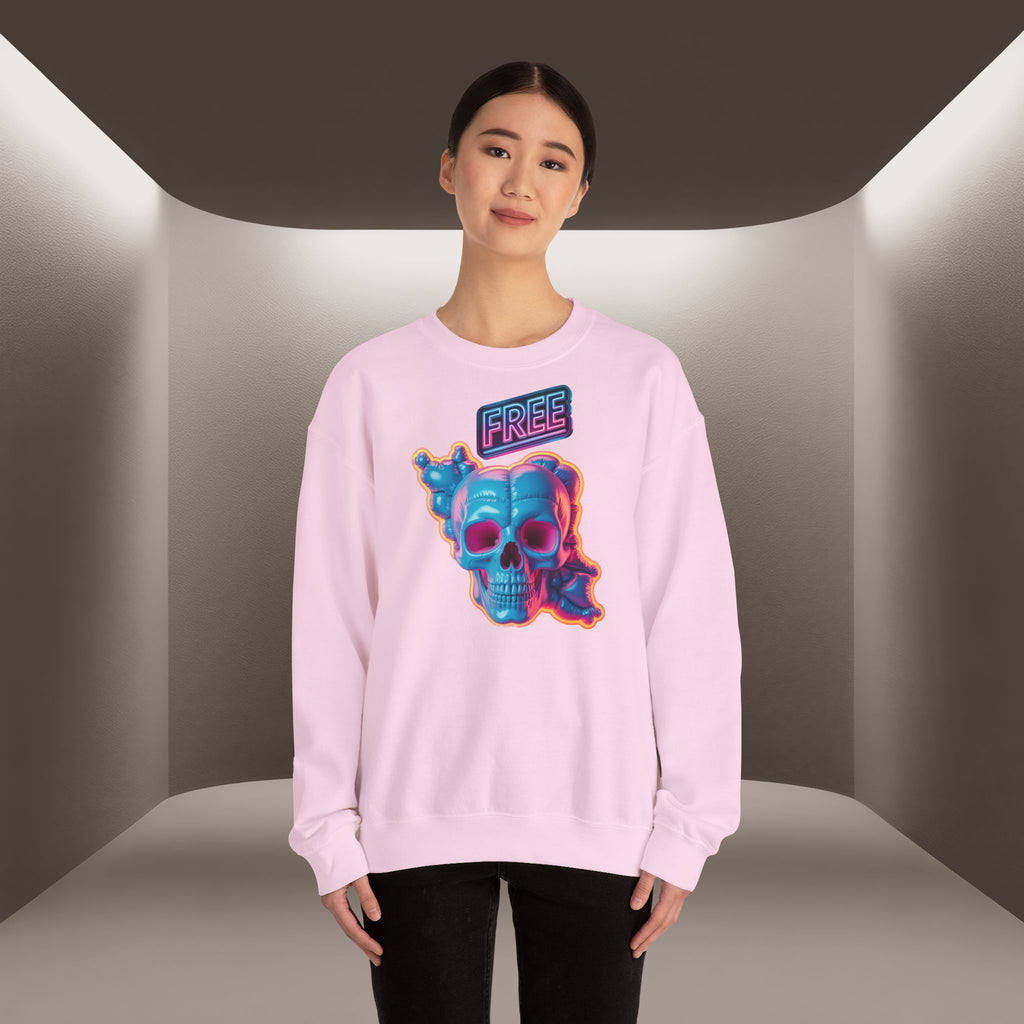 Neon Skull, shape of Iran's Map with 'FREE' sign Sweatshirt- Uniaex, Premium Quality