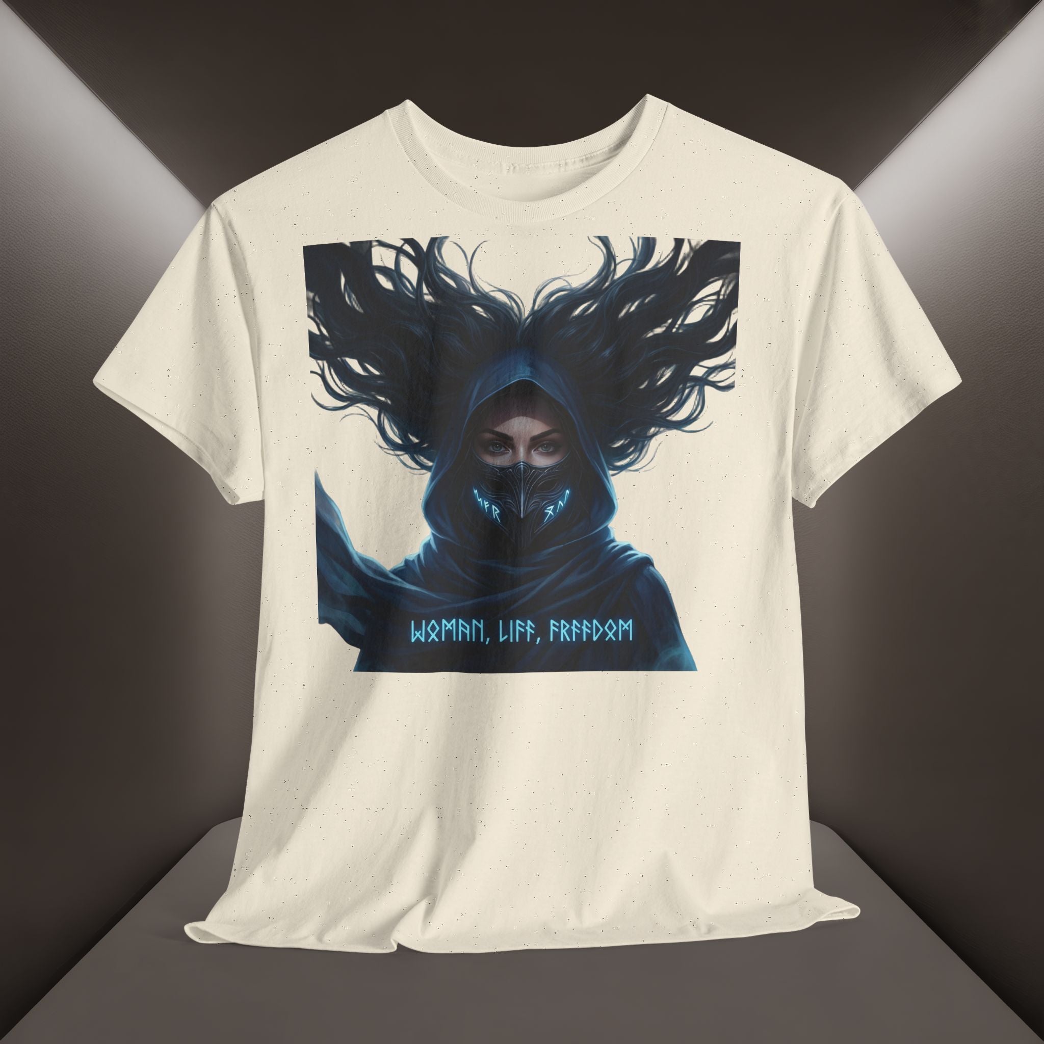 "Woman. Life. Freedom." Unique T-shirt, Unisex. Back: Good Thoughts, Good Words, Good Deeds