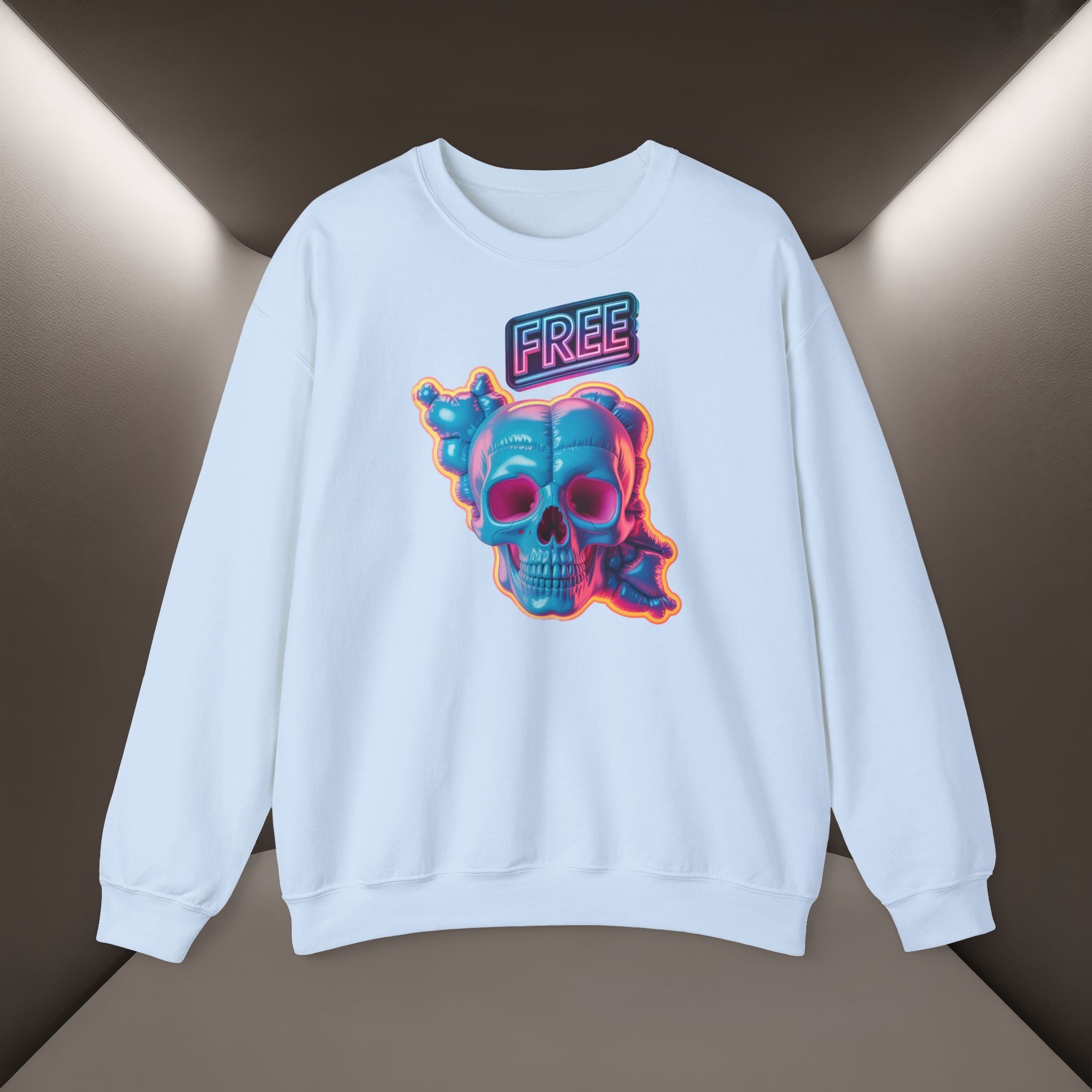 Neon Skull, shape of Iran's Map with 'FREE' sign Sweatshirt- Uniaex, Premium Quality