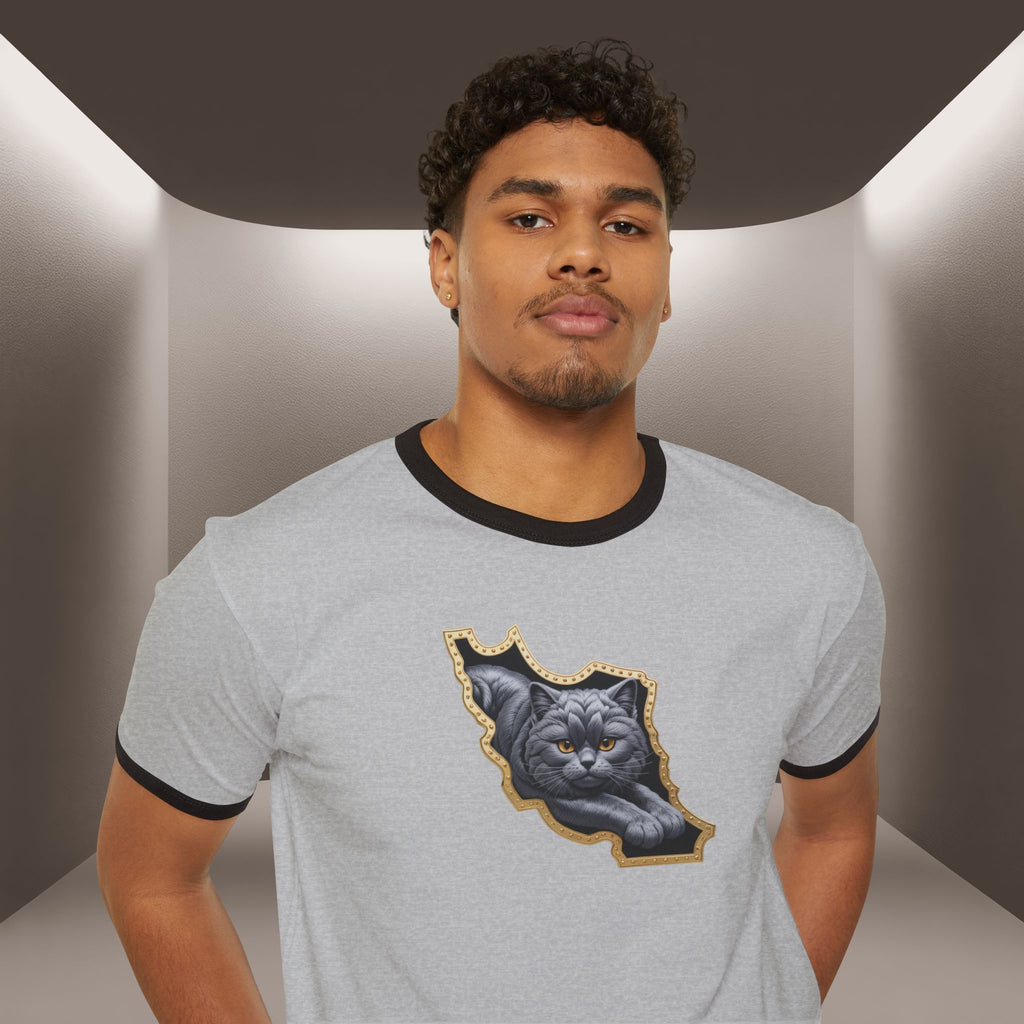 Persian Cat in a Persian Map Unisex Cotton Ringer T-Shirt - Premium quality