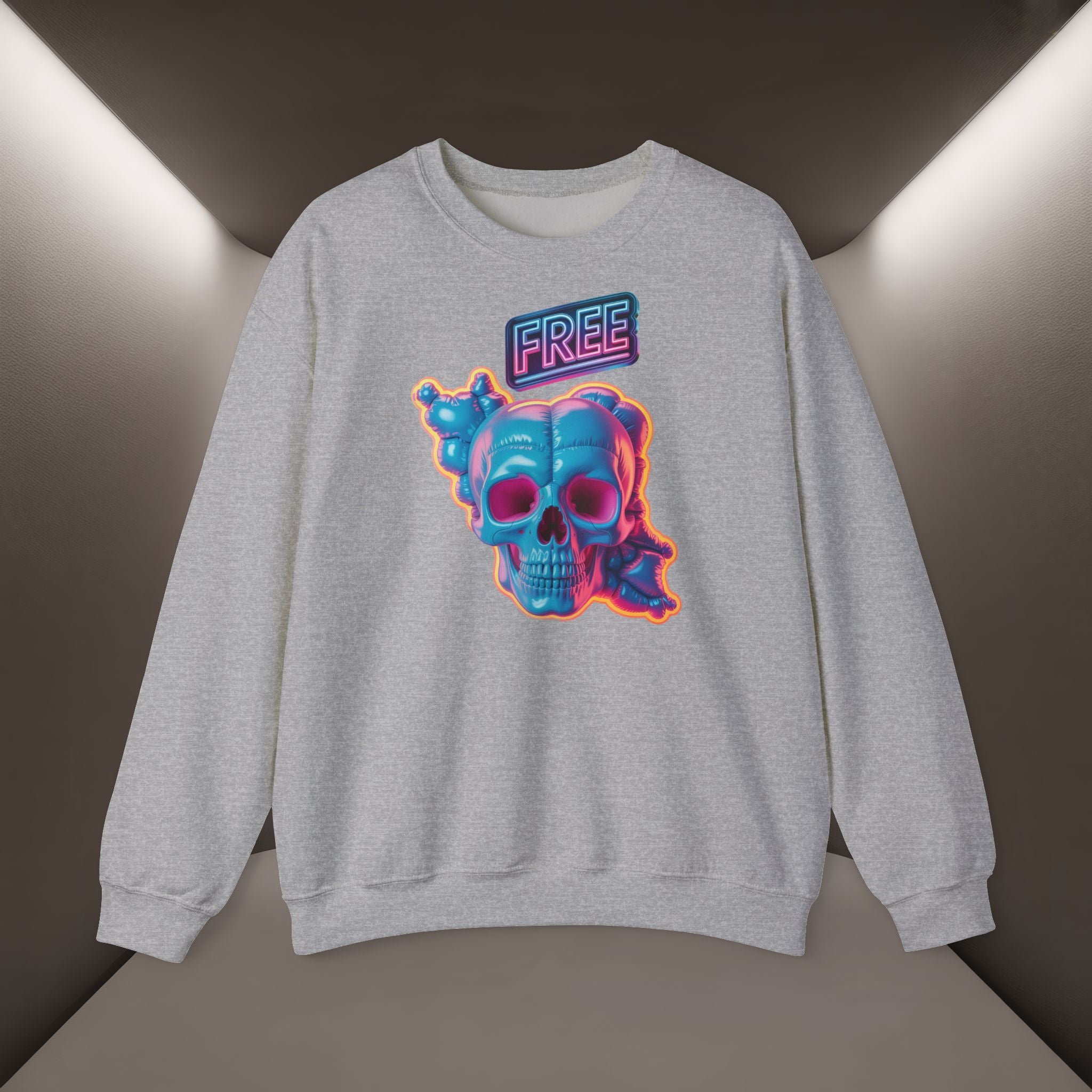Neon Skull, shape of Iran's Map with 'FREE' sign Sweatshirt- Uniaex, Premium Quality