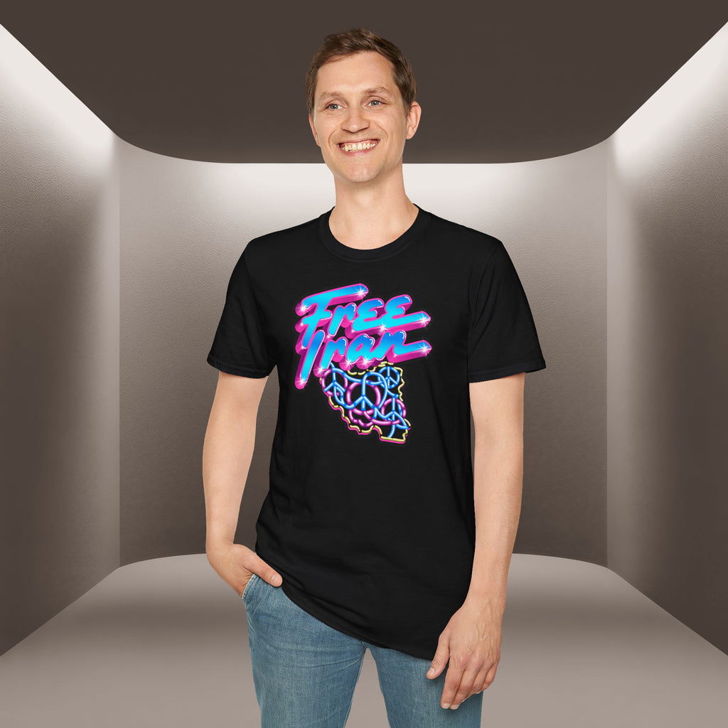 Free Flow California T-Shirt — Retro Neon Peace Sign Graphic