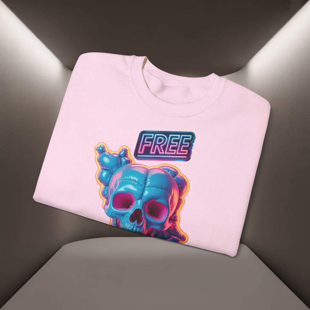 Neon Skull, shape of Iran's Map with 'FREE' sign Sweatshirt- Uniaex, Premium Quality