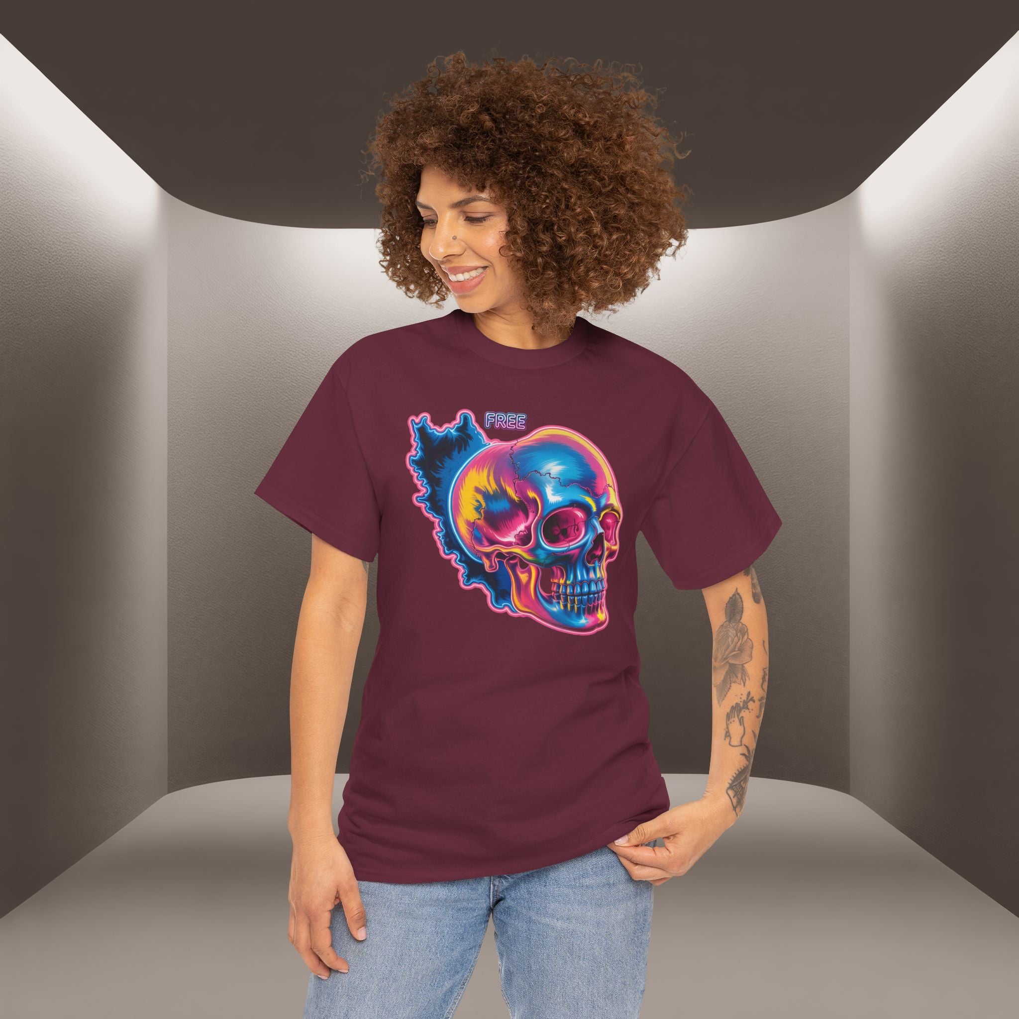 Neon Skull in Iran's map shape T-Shirt — Premium Quality