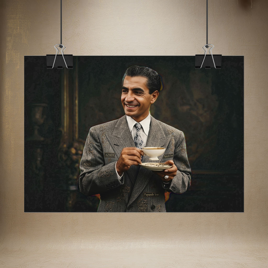 The Gentleman "Shah" of Iran is Drinking Tea, Digital Art Poster — Rolled Art Print
