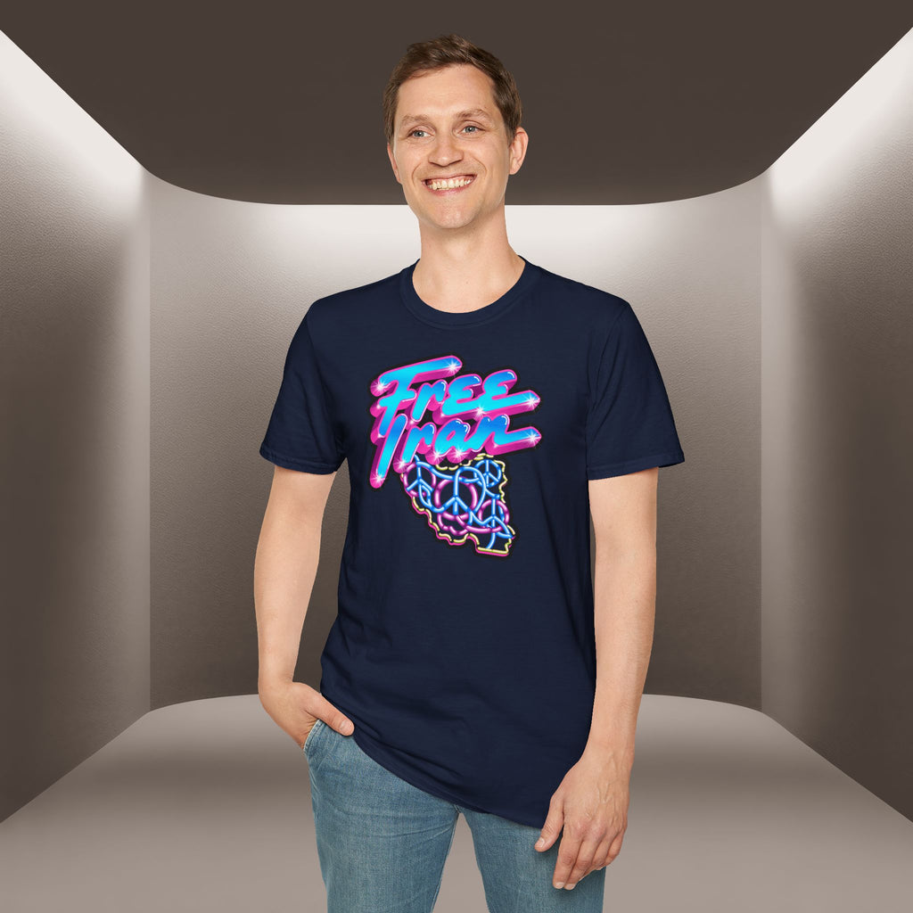 Free Flow California T-Shirt — Retro Neon Peace Sign Graphic