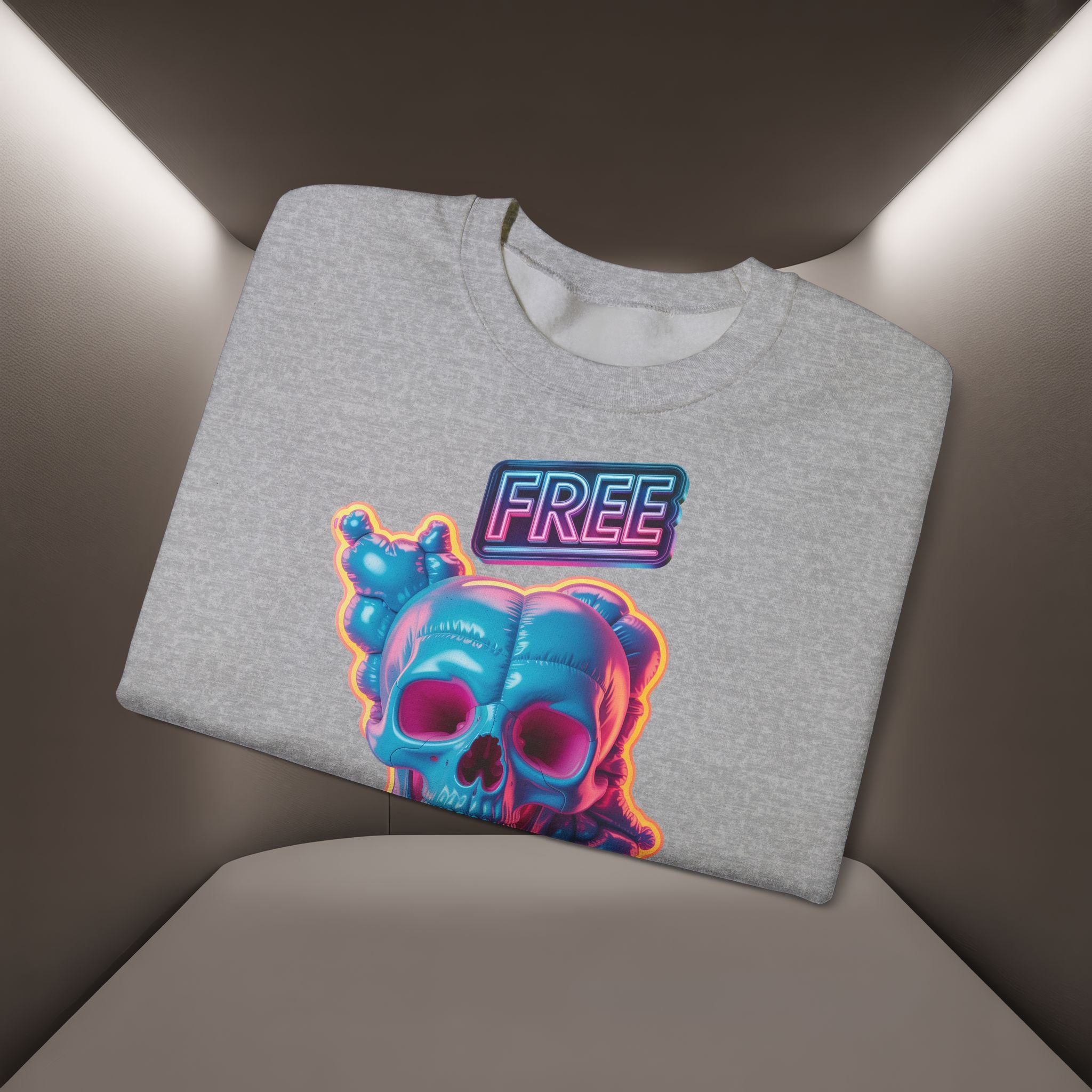 Neon Skull, shape of Iran's Map with 'FREE' sign Sweatshirt- Uniaex, Premium Quality