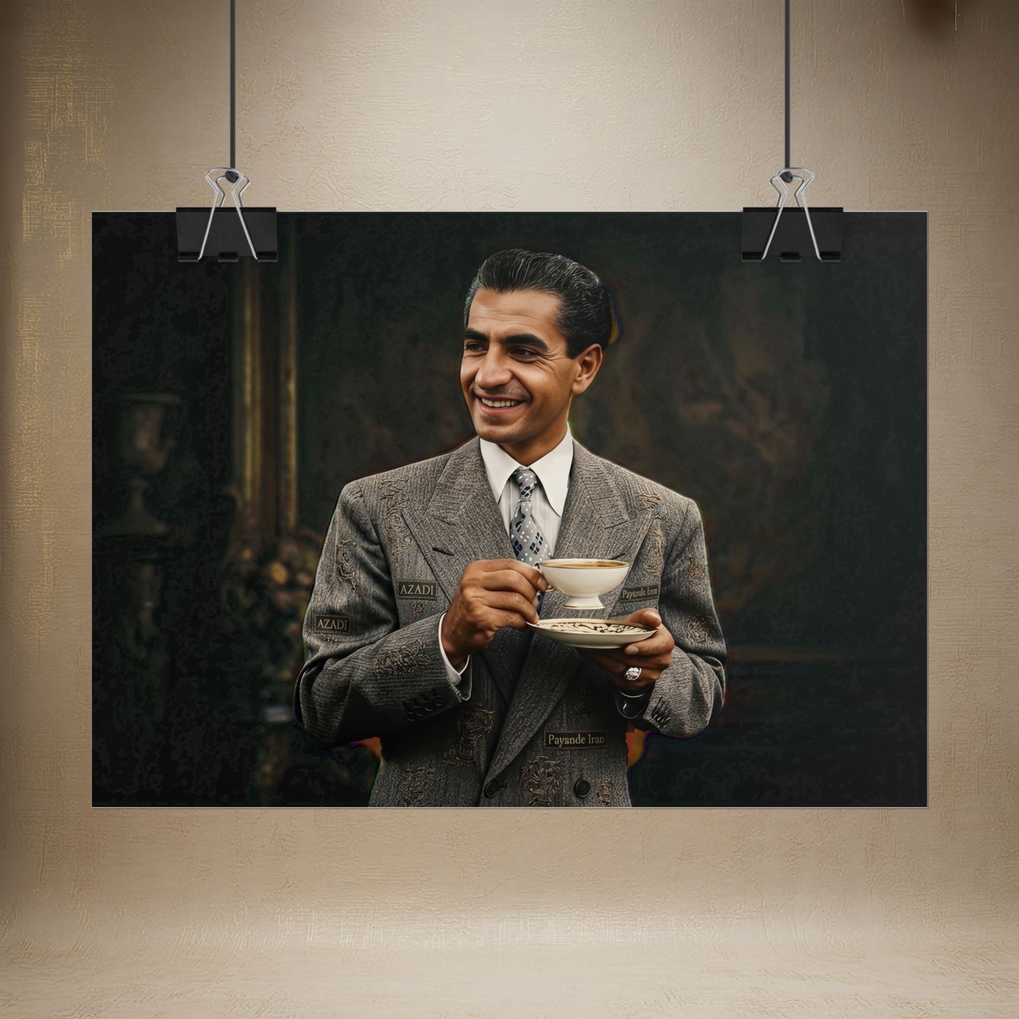 The Gentleman "Shah" of Iran is Drinking Tea, Digital Art Poster — Rolled Art Print