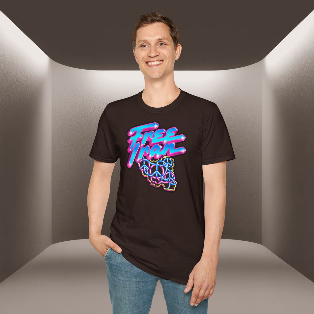 Free Flow California T-Shirt — Retro Neon Peace Sign Graphic