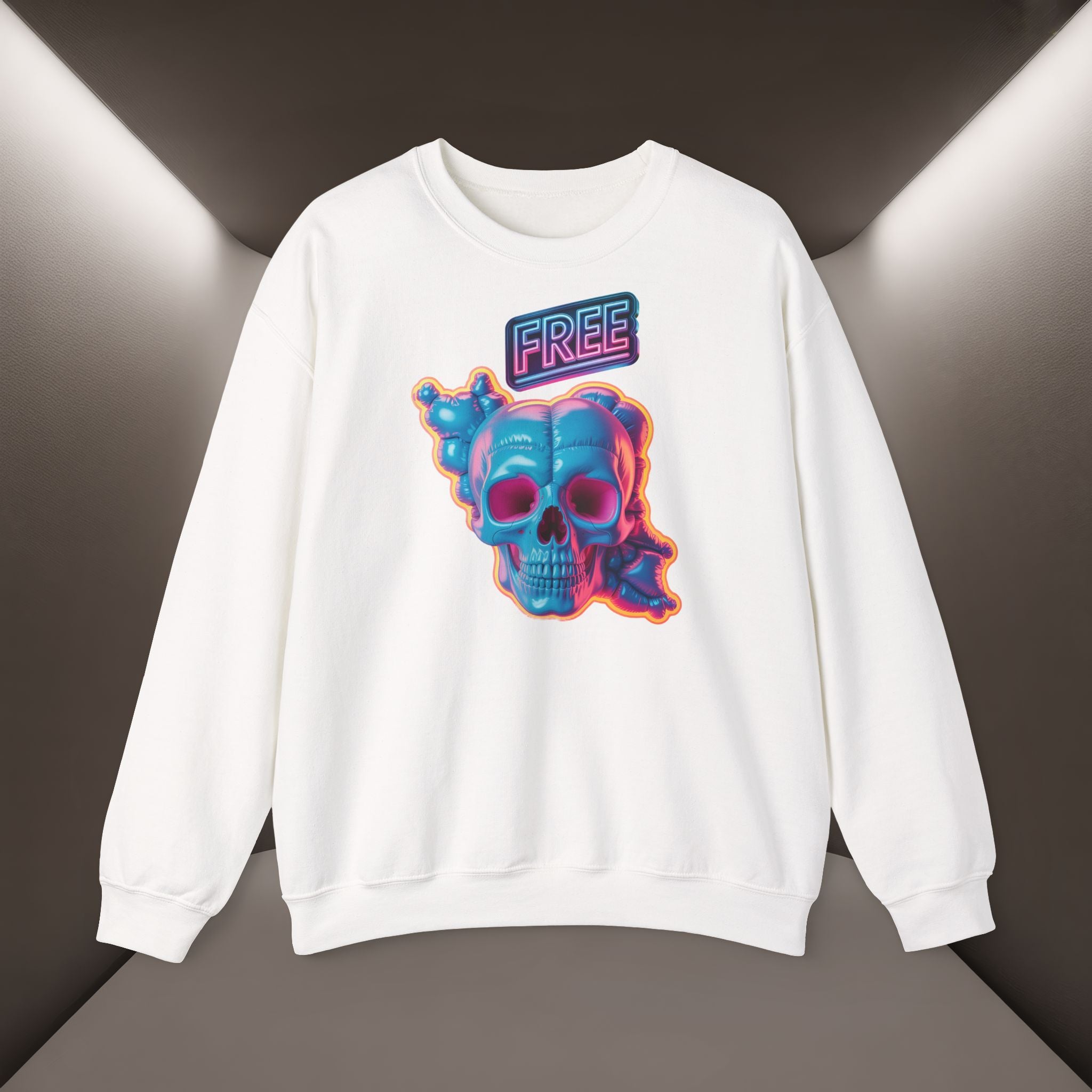 Neon Skull, shape of Iran's Map with 'FREE' sign Sweatshirt- Uniaex, Premium Quality