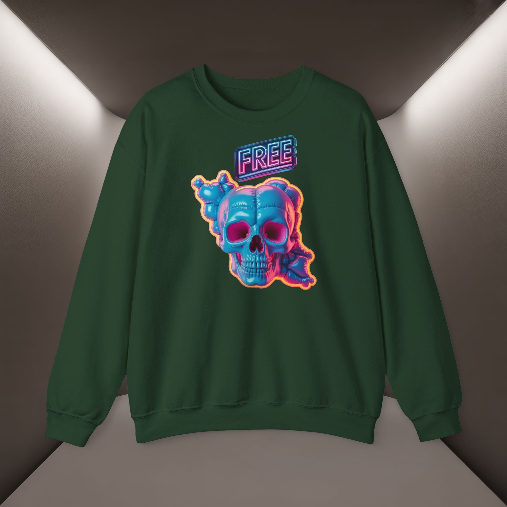 Neon Skull, shape of Iran's Map with 'FREE' sign Sweatshirt- Uniaex, Premium Quality