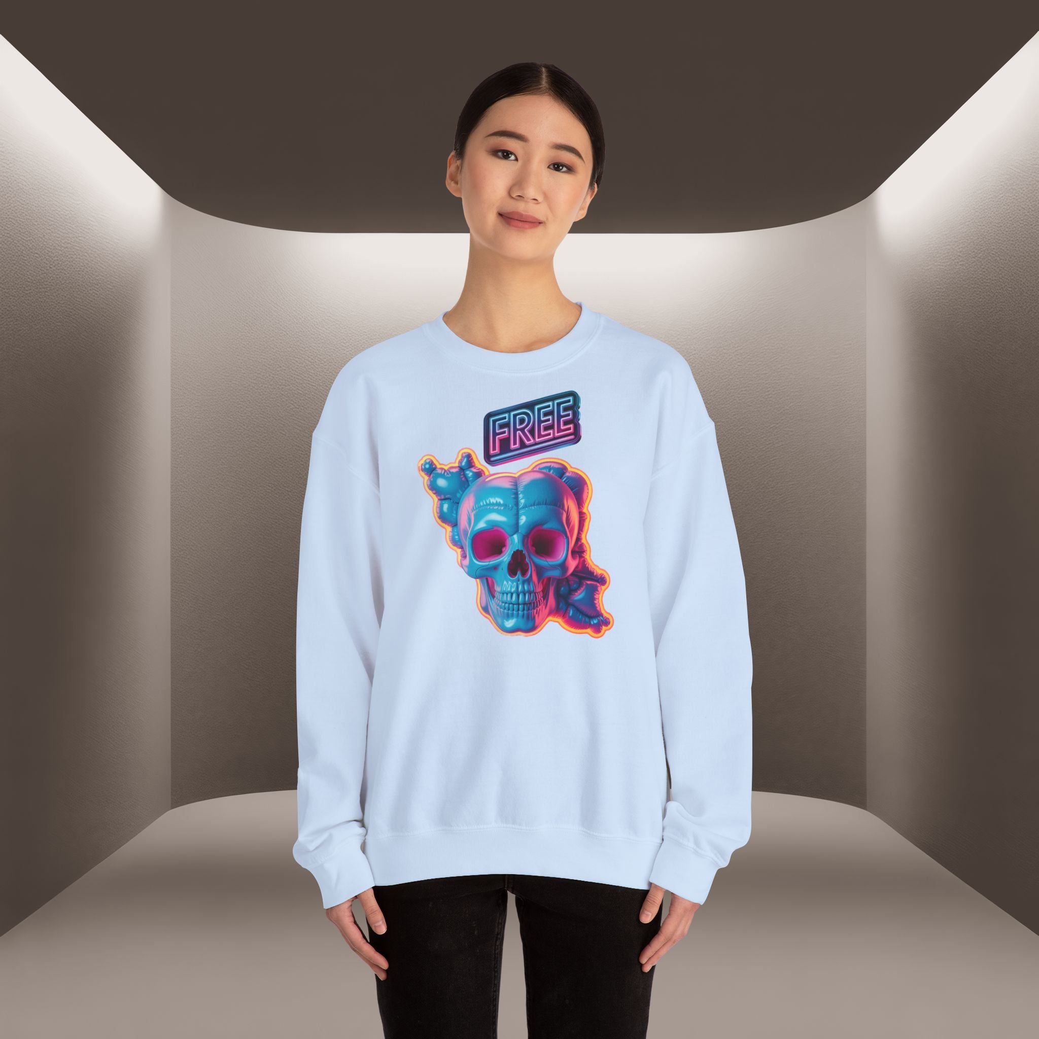 Neon Skull, shape of Iran's Map with 'FREE' sign Sweatshirt- Uniaex, Premium Quality