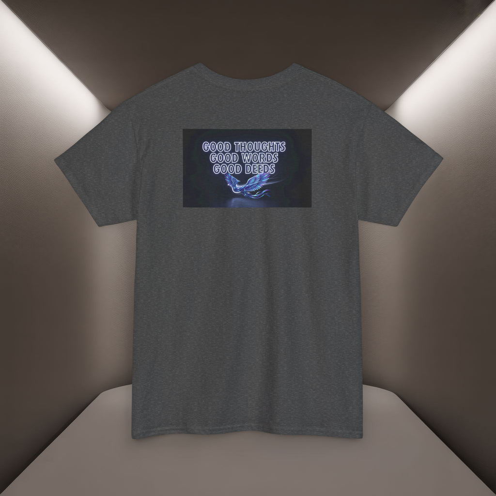 "Woman. Life. Freedom." Unique T-shirt, Unisex. Back: Good Thoughts, Good Words, Good Deeds