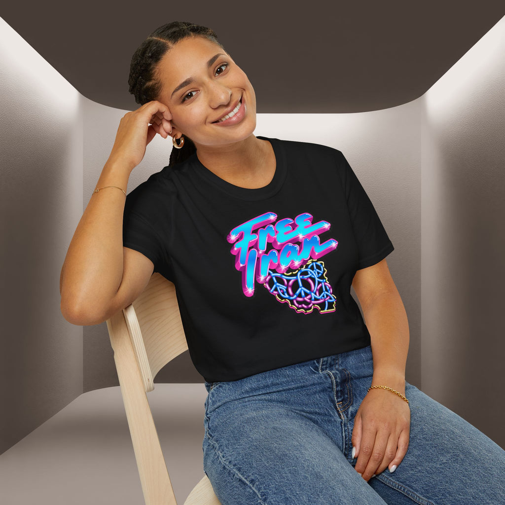 Free Flow California T-Shirt — Retro Neon Peace Sign Graphic